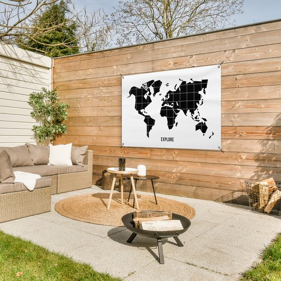 Affiche de jardin mappemonde noire avec lignes blanches 120x80 cm