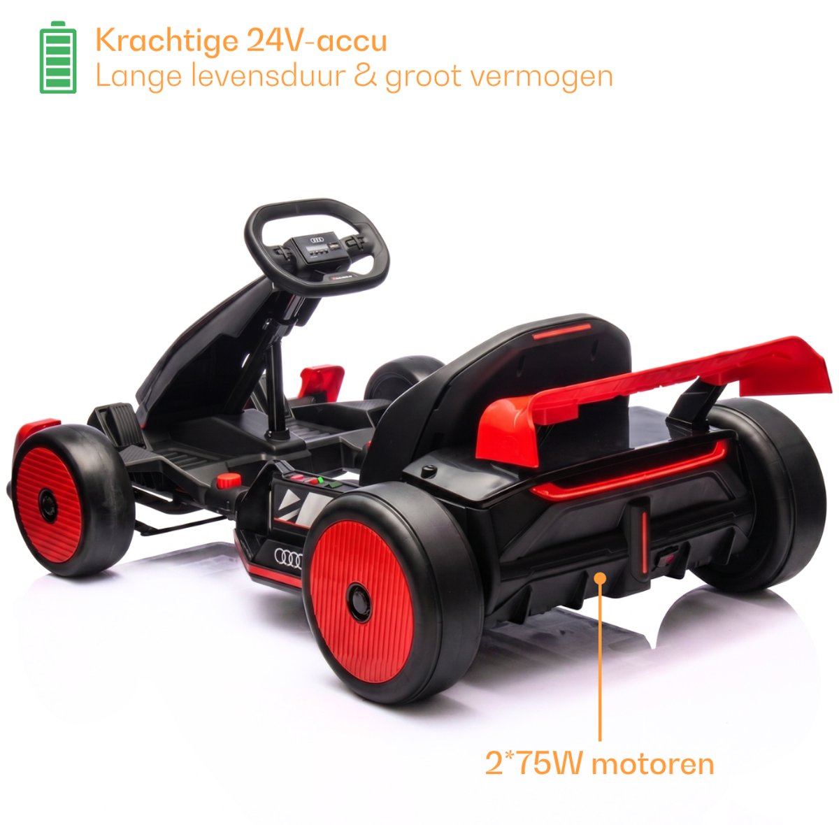 Audi Full Option Elektrische GoKart 6 tot 12 jaar – Officieel Gelicentieerde 24V Drift-Kart met Verstelbaar Frame & Bluetooth – Snelle Kinderkart met Soft-Start, LED-verlichting & EVA Voorwielen – Rood — afbeelding 2
