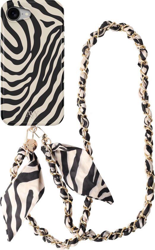 Hoesje voor iPhone met zebraprint en bijpassend telefoonkoord.