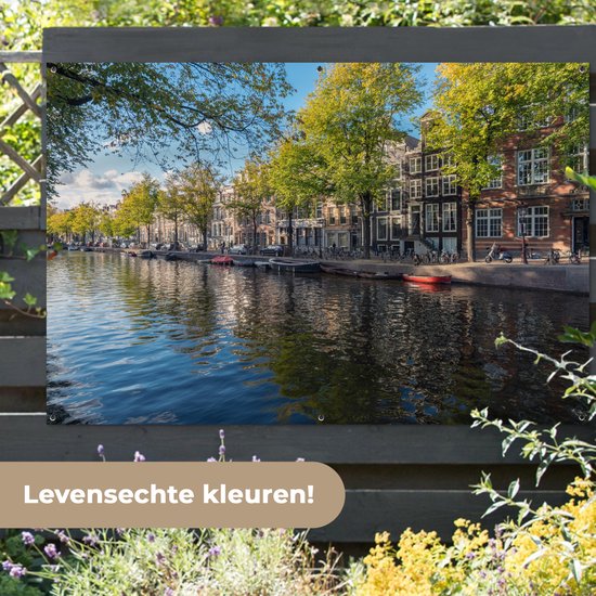 Tuinposter 180x120 cm - Tuindecoratie De Prinsengracht in het centrum van Amsterdam - Poster voor in de tuin - Buiten decoratie - Schutting tuinschilderij - Tuindoek muurdecoratie - Wanddecoratie balkondoek