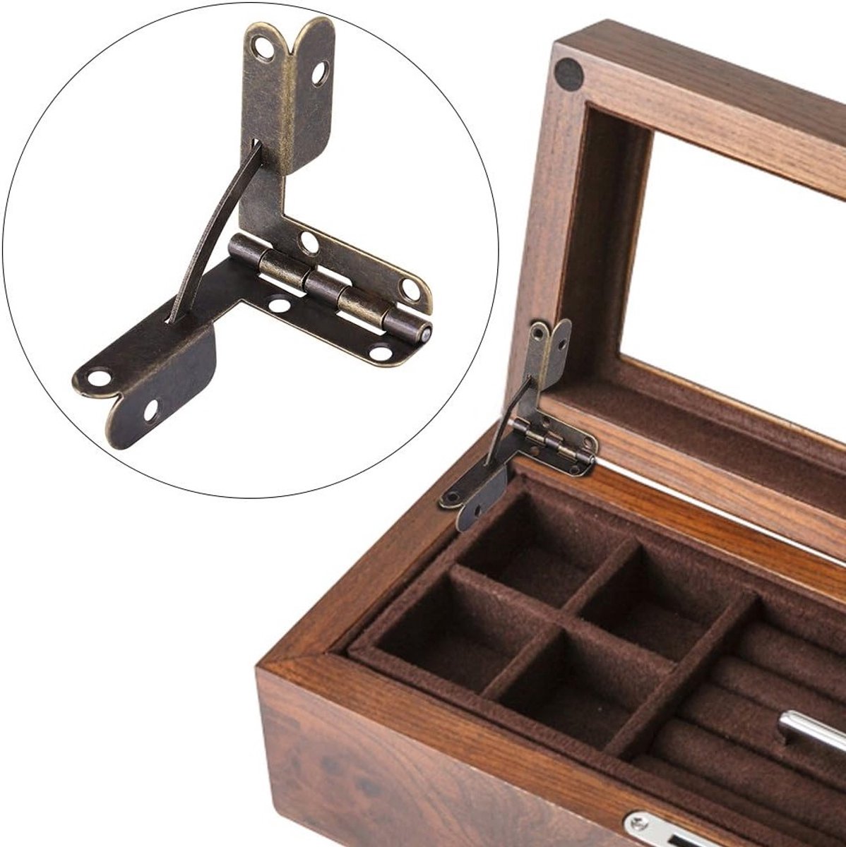 90 Graden Ondersteuningsveer Scharnier voor Sieraden, Wijnkist en Horlogedoos - 20 Stuks (Brons)