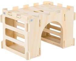 Houten Kasteel Hooivoeder - Huisdier Speelhuis - Netjes Voeren - Afneembare Schuilplaats - 31x21x21.5 cm - Veelkleurig