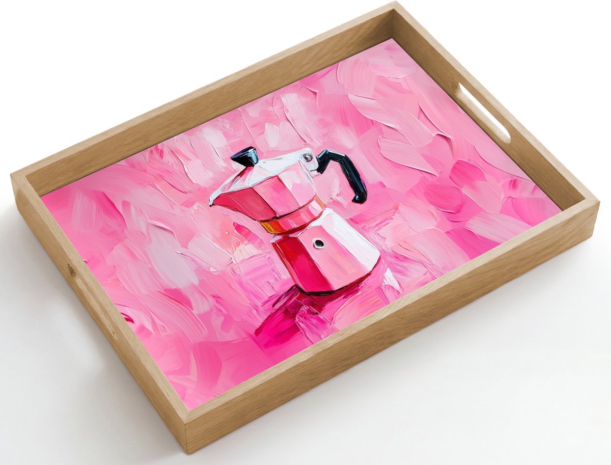 Dienblad hout 50x35 cm - Schootdienblad - Roze - Verf - Coffee - Borrelplank rechthoek - Plateau dienbladen