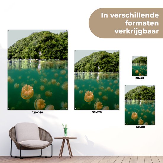 Tuinposter 120x160 cm - Tuindecoratie Kwal - Water - Groen - Poster voor in de tuin - Buiten decoratie - Schutting tuinschilderij - Tuindoek muurdecoratie - Wanddecoratie balkondoek