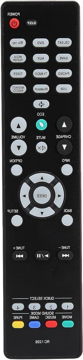 Vervangende afstandsbediening voor AV-receivers, eenvoudig te gebruiken zonder programmeren, zwart en compatibel met meerdere modellen
