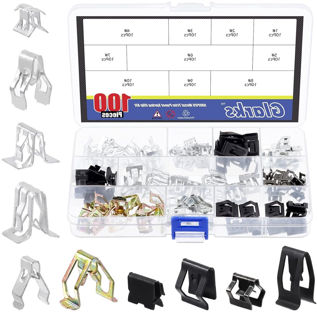 100 Stuks Decoratieve Metalen Clips in 10 Maten - Universele Bevestigingsclips voor Auto's zoals GTI, Jetta, Passat en Audi