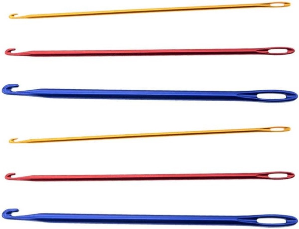 6 Stuks Haaknaalden met Gaten, Metalen Haaknaalden voor Breien, DIY Haakgereedschap en Breigaren
