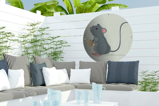 Cercle de jardin dessin d'un rat avec du fromage - 60x60 cm - Affiche ronde de jardin - Extérieur