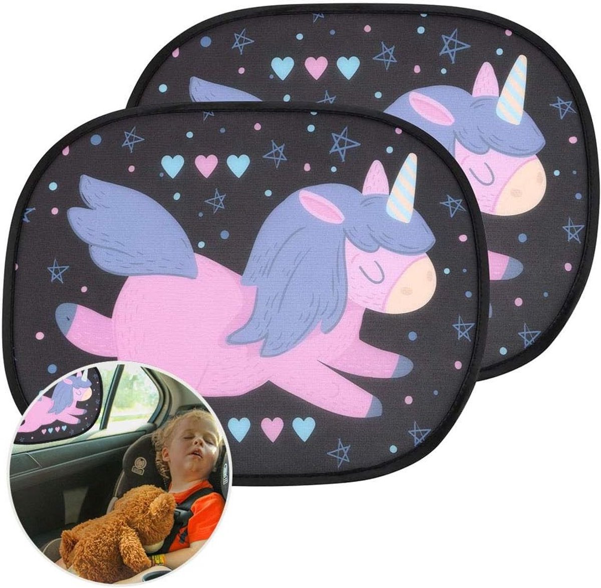 Zonwering voor Auto voor Kinderen - 2 Stuks Raam Screens met Opbergzak, UV Bescherming en Zonnevisors, Geschikt voor de meeste Voertuigen, 44x36CM