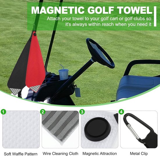 24 x 16 Inch Magnetische Golf Handdoek met Draad Reinigingsdoek - 2 Stuks Microvezel Wafelpatroon Handdoeken met Magneet en Clip voor Golfkarren en Golfuitrusting - Rood/Wit van Dailygoods — afbeelding 5