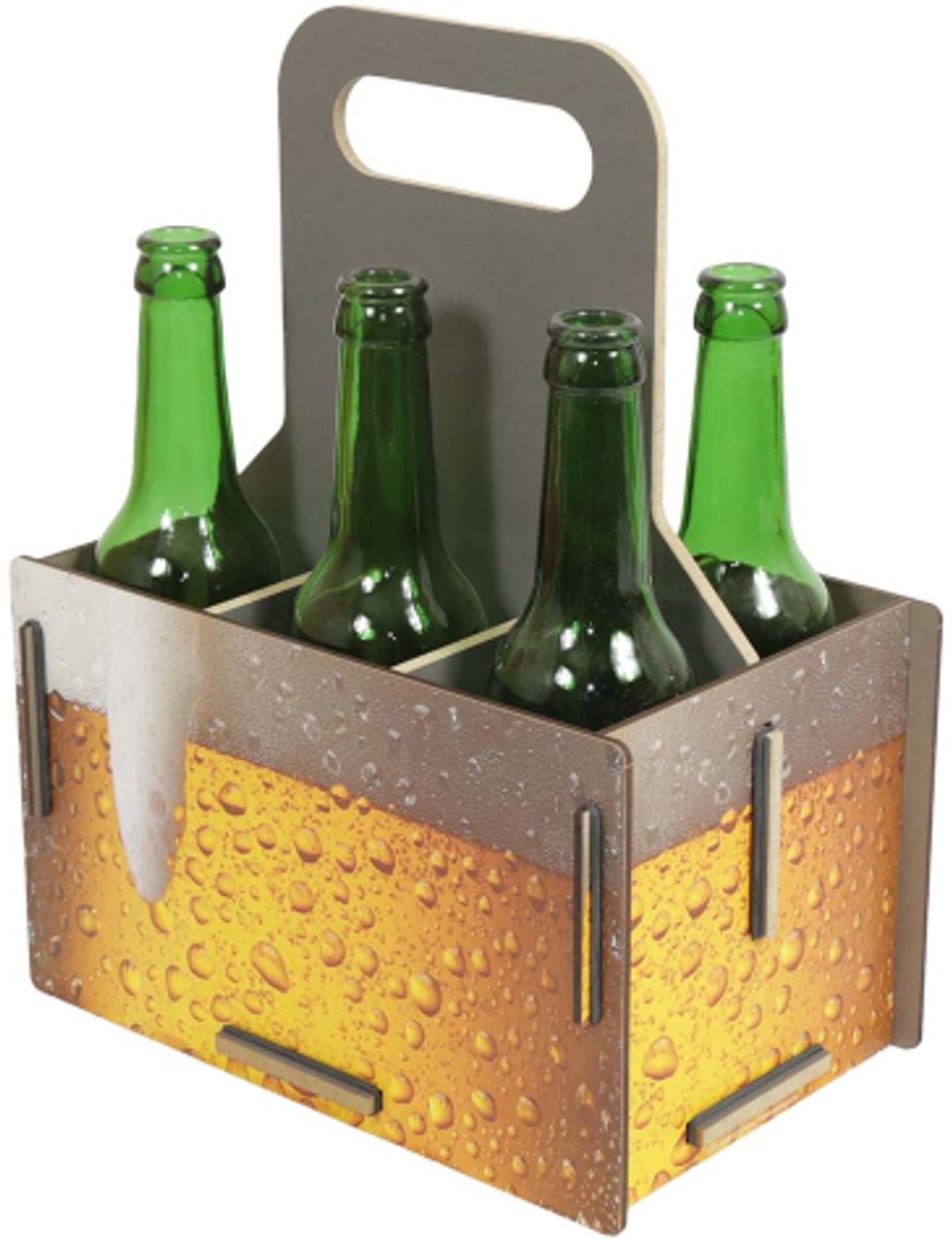 Flessenhouder Bier - 6 Flesjes MDF met Bierprint - Cadeau Buiten
