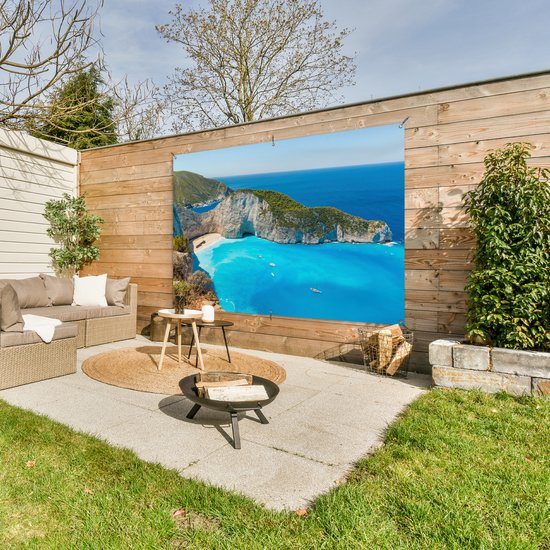 Tableau Décoration murale Vue de Shipwreck Beach un jour d'été à Zakynthos - 180x120 cm - Poster de jardin