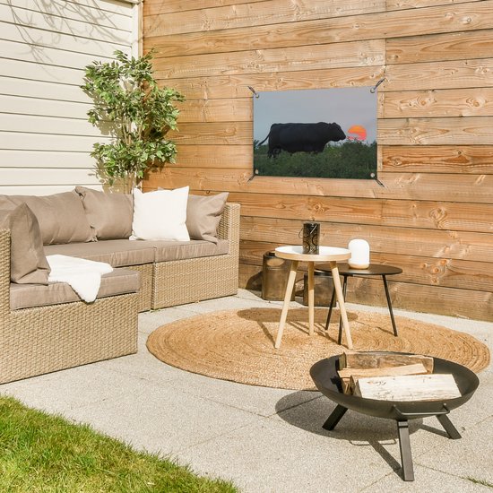 Décoration de jardin Vache - Zwart - Soleil - 60x40 cm - Poster jardin - Toile jardin - Poster extérieur