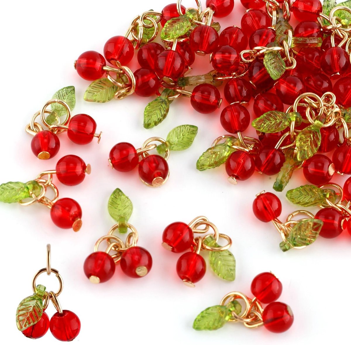 30 Stuks Rode Kersen Charms, Schattige Glazen Fruit Charms met Lus voor DIY Sieraden, Armbanden, Kettingen en Oorbellen