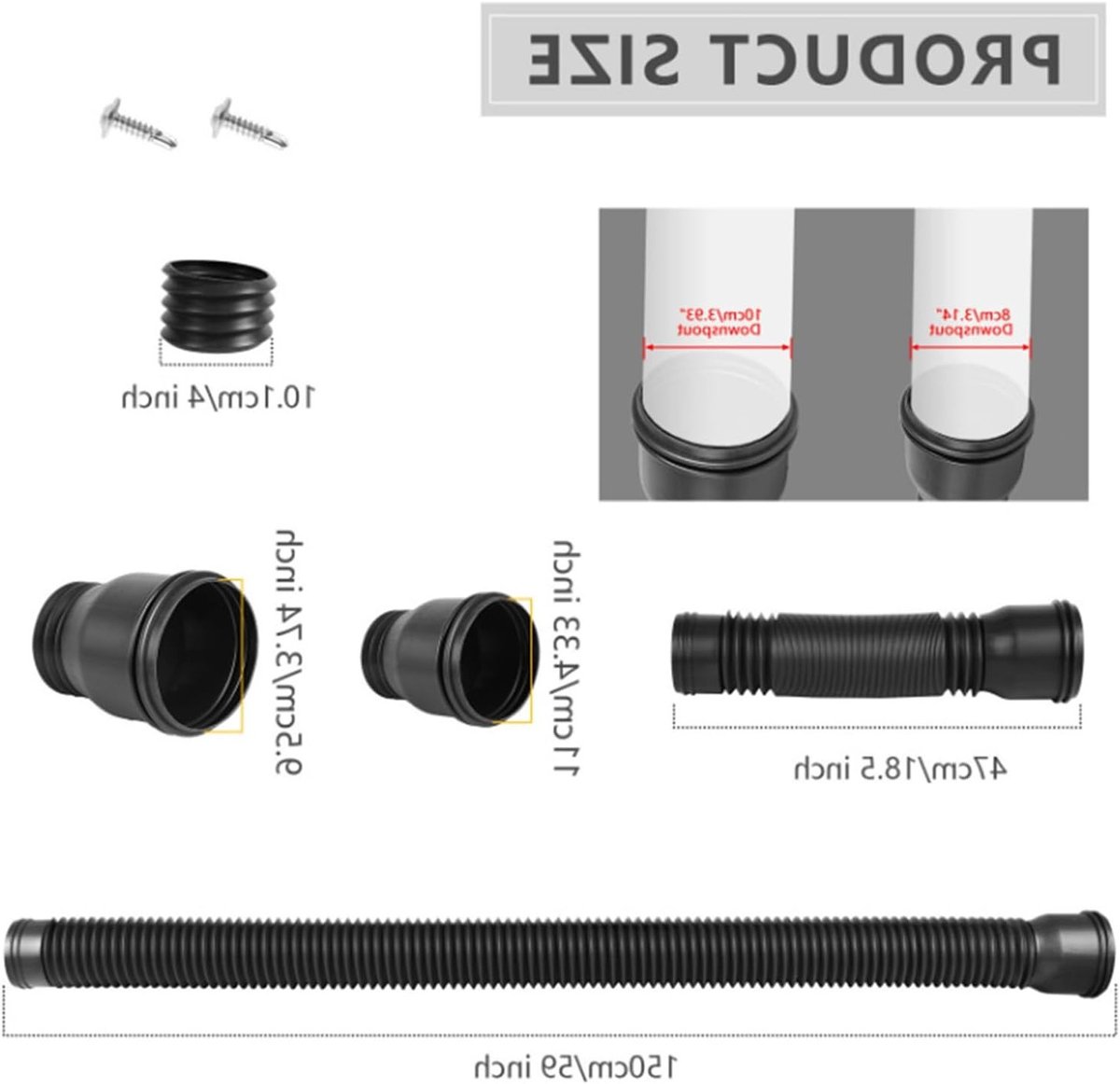Verlengbare regenafvoerbuizen, uitrekbaar van 60 tot 175 cm, afvoersystemen voor regenwater, waterafvoer accessoires en regenwaterbeheer