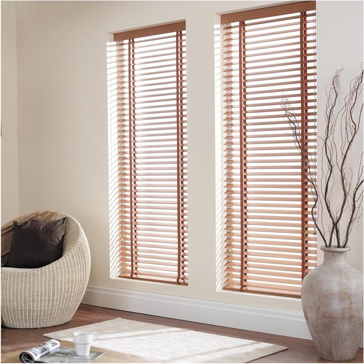 Houten jaloezieën - Horizontale lamellen - Raamdecoratie - Flexibele 50mm lamellen - 160x1