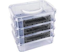 Meelworm Container - Voederbox Reptielen - Huisdieren Voeden - 4-Laags Stapelbaar - 27x25x18 cm - Doorzichtig
