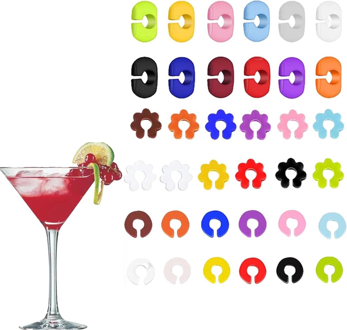 Herbruikbare Siliconen Wijnglas Markers, Identificeer Uw Glas met Unieke Charms voor Feesten en Recepties