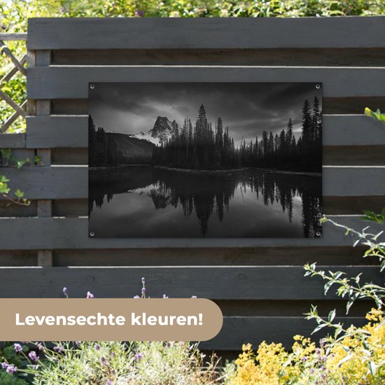 Affiche jardin - Toile jardin - Posters de jardin extérieur - Arbres le long des montagnes - couché noir et blanc - 120x80 cm - Jardin
