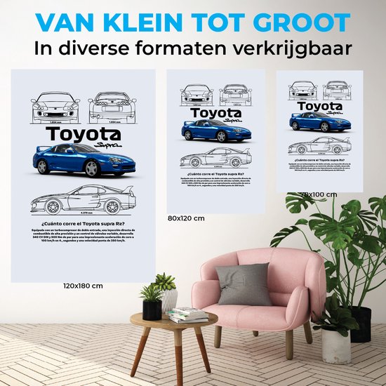 Toyota Supra RZ Technische Infographic - Tuinposter - 60x90 cm - Buitenposter - Schuttingdoek - Tuinschilderij voor Buiten - Supra RZ