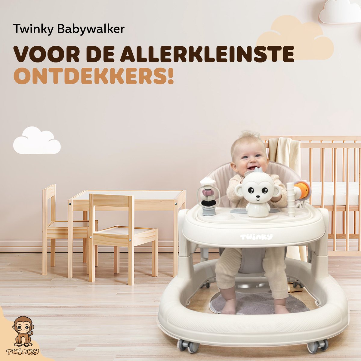 Twinky® Babywalker GO - 4-in-1 Loopstoel Baby & Loopwagen met 3-delige speelset – Loopstoeltje & Loopkar Inklapbaar inclusief Voetenmat en Steel – foto 7