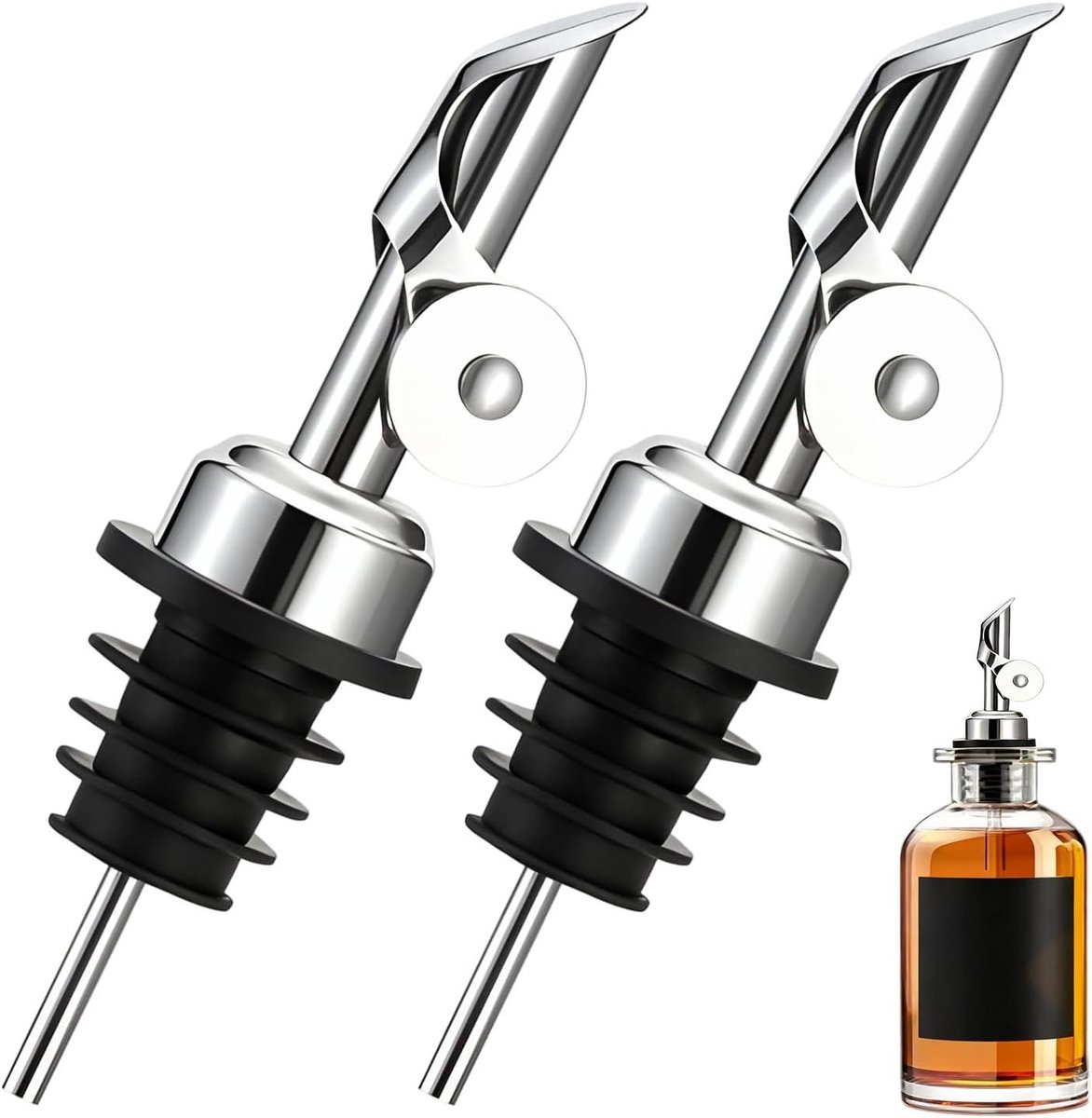 Set van 2 RVS olie schenktuiten voor flessen, ideaal voor olijfolie, wijn en sterke dranken, geschikt voor flessen met een opening van ongeveer 3/4 inch