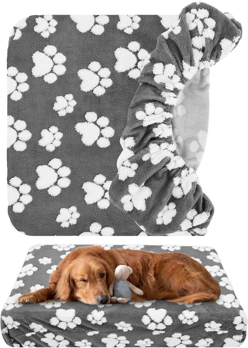 Waterdichte vervangende hoes voor hondenbed - vervangende hoes voor hondenmat - afneembare hoes voor hondenmatras - hondenmandhoes - vervangende waterdichte zachte fluwelen hoes voor hondenkussen, wasbaar, 112 x 89 x 20 cm (XL) | Cyslmuk®