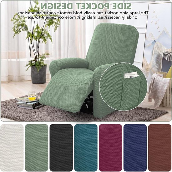 Verstelbare Stoelhoes voor Relaxfauteuil, 1-Zit, Elastische 4-Delige Hoes met Afneembare Zijzakken en Bescherming tegen Vlekken en Stof — afbeelding 4