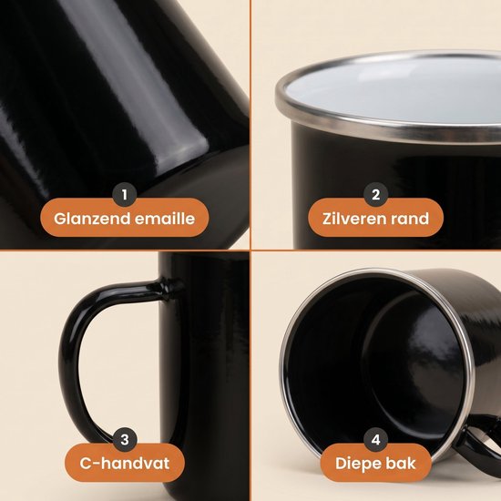 Cheqo® Emaille Mok Set van 2 - Camping Mok - Emaille Beker - Drinkbeker - Kampeermok - Koffiemok - Koffiebeker - Outdoor Mok - Campingbeker - Theemok - Onbreekbare Beker - Metalen Beker - Picknick - Kamperen - Buiten Drinken - Trekking van Cheqo — afbeelding 4
