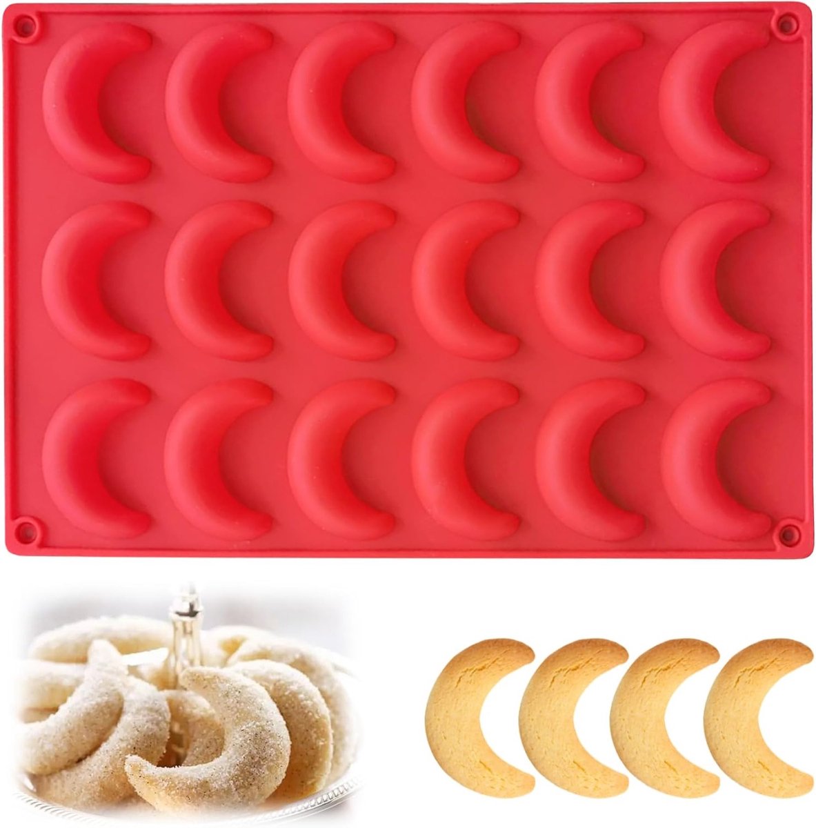 Flexibele 18-holes bakvorm voor vanillekipferl - Silicone vorm voor chocolade, koekjes en brood bakken, anti-aanbak bakmat