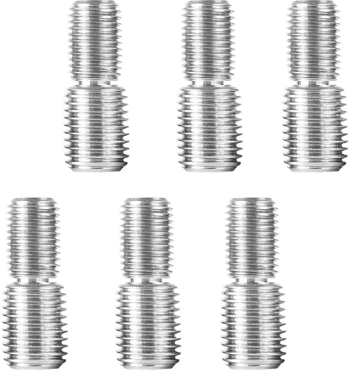 Set van 6 Dubbele Draad Bout Schroeven, M10 x 20 mm tot M12 x 20 mm, RVS Draadadapter voor Meubels en Houten Scharnieren, Perfect voor Meubelpoten en Verbindingen
