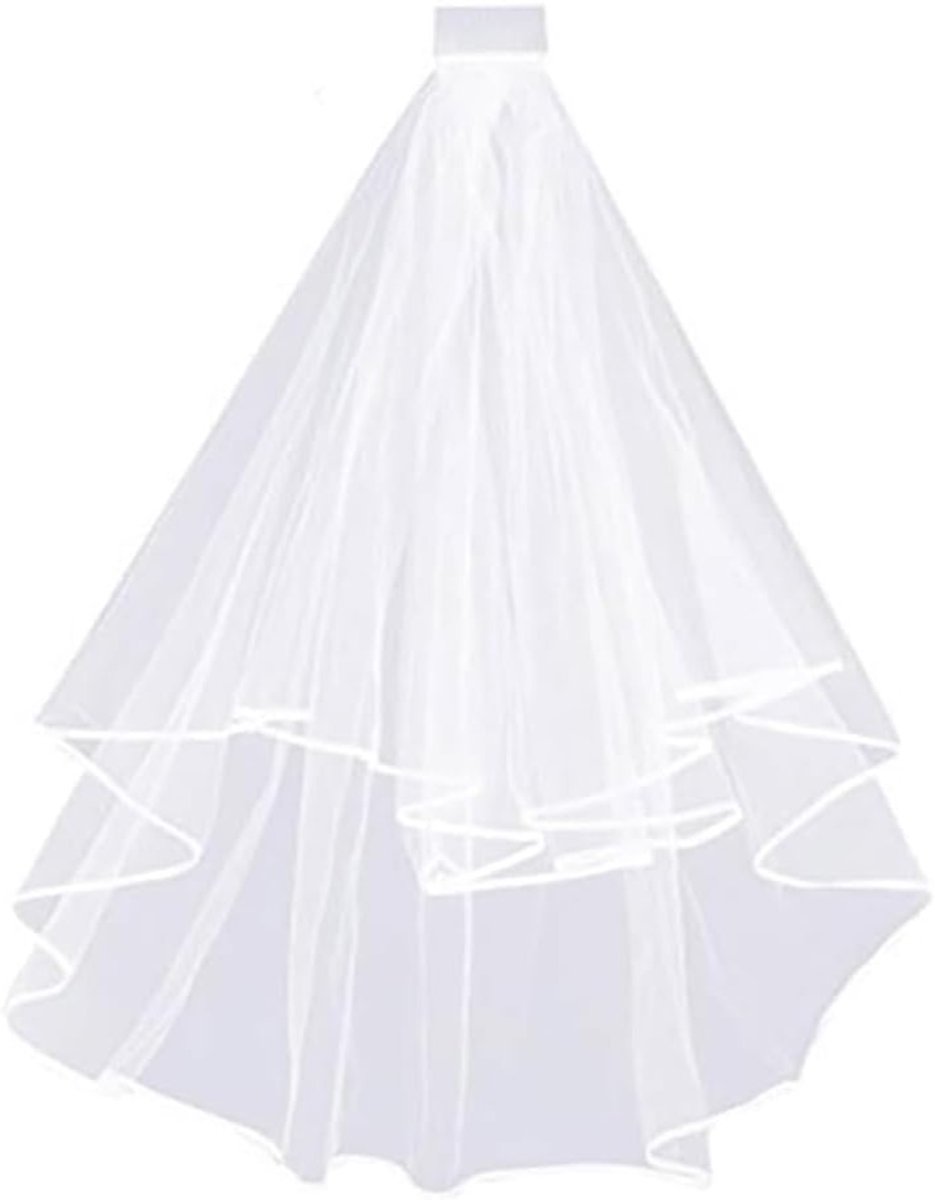 Elegante Korte Bruidsluier van Tulle voor Trouwen en Afstudeerfeesten, Transparant en Dubbel Laags