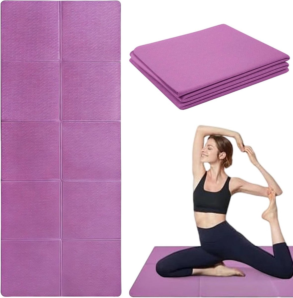 Vouwbare Yogamat 183 × 61 × 0.6 cm - Herbruikbare, Antislip Gymmat voor Thuis, Sport en Reizen