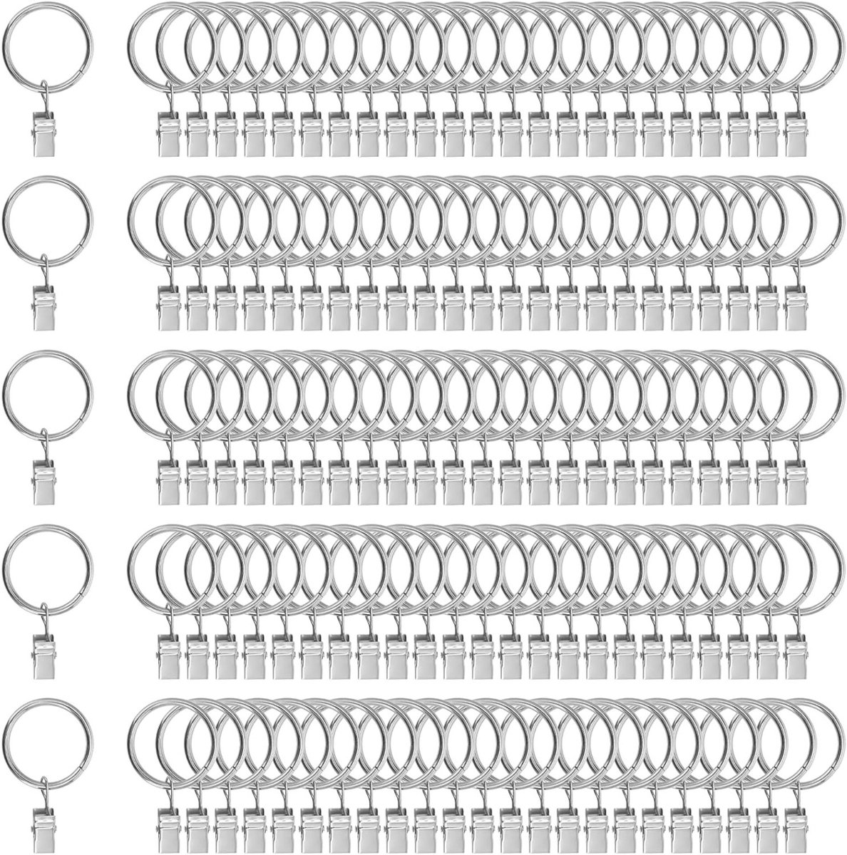 120 Stuks 32mm Gordijnringen met Clips van Metaal, Ideaal voor Gordijnen en Decoratie, Zilverkleurige Ringen met Clips