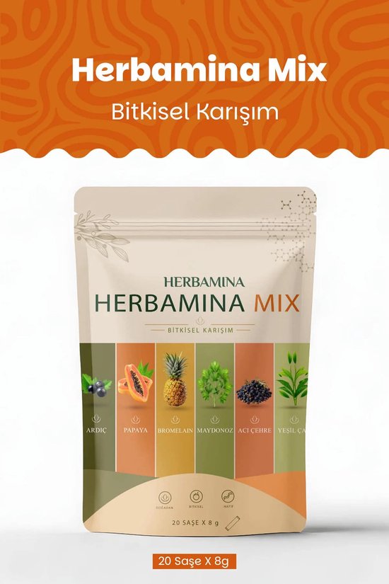 Herbamina Mix Plantaardige Poedermix met Papaya, Ananas & Groene Thee - 20 Sachets x 8 g
