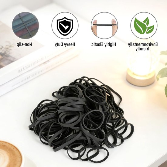Dikke Zwarte Rubber Bands - 100 Stuks Duurzame en Brede Elastische Ringen in Diverse Maten voor Thuis, Kantoor en Schoolgebruik — afbeelding 2