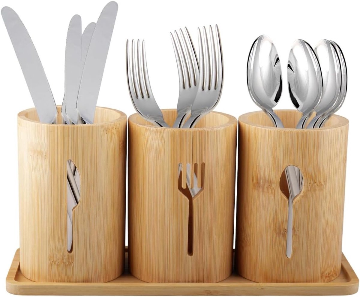 Bamboe Bestekhouder voor het Organiseren van Bestek, Keukengerei en Tafelaccessoires
