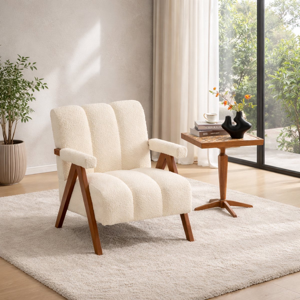Fauteuil - Relaxstoel - Comfortabele TV-stoel - Leesstoel - Modern design - Geschikt voor de woonkamer, slaapkamer en kantoor - Beige