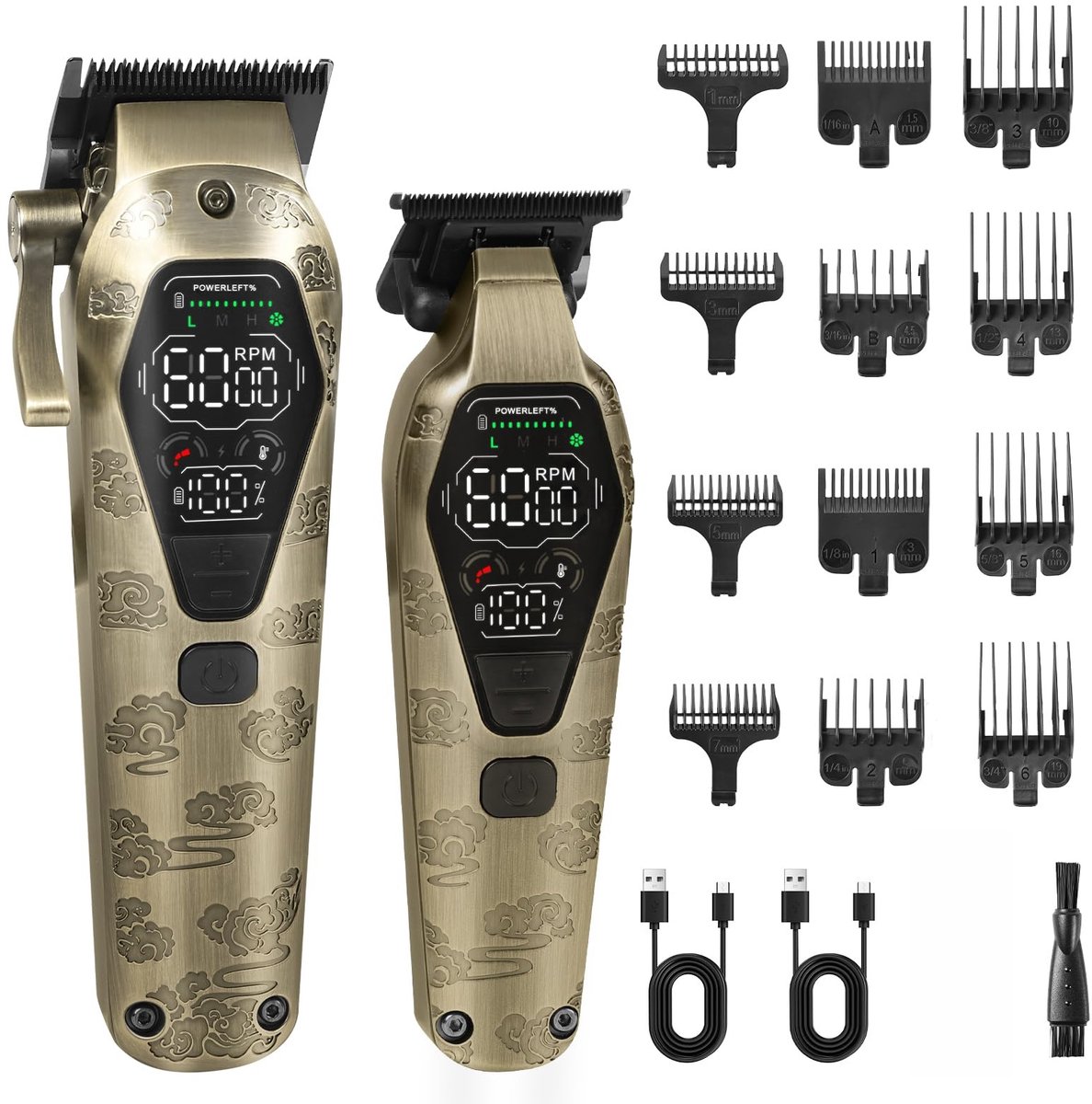carmdering - Haarclipper - Tondeuse - Mannen Tondeuse - Professionele set met clipper en trimmer, 6000-7000 tpm, LCD - 12 opzetkammen, USB oplaadbaar - 3 uur gebruik, 2000 mAh - Geschikt voor thuis en salon - Cadeau voor mannen