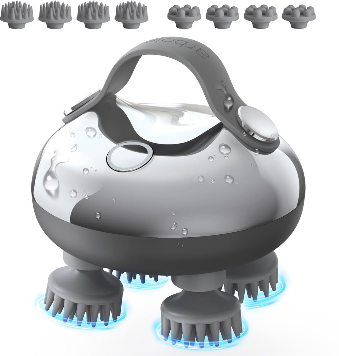 carmdering - Hoofdmassageapparaat - Hoofdhuidmassage - Elektrische Hoofdmassager - Zilver, 360° massage, 8 siliconen koppen (128 punten) - IPX7 waterdicht, 3 modi - USB oplaadbaar, 10 min timer - Perfect cadeau
