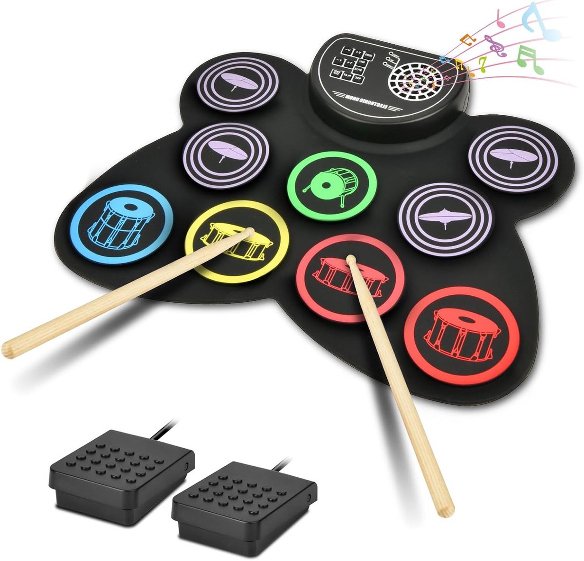 Draagbare Elektronische Drumset met 9 Pads, 2 Drumstokken en Pedalen, Inclusief Stereo Speakers en Vouwbaar Ontwerp voor Kinderen en Beginners
