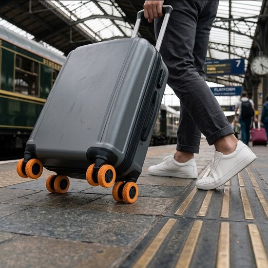 Oranje beschermhoes bolderkar wiel set van 8 siliconen wielbeschermers geluidsreducerende wielhoezen geschikt voor bolderkar kinderwagen bagagekar bureaustoel en trolley schokbestendige wiel bescherming — afbeelding 2