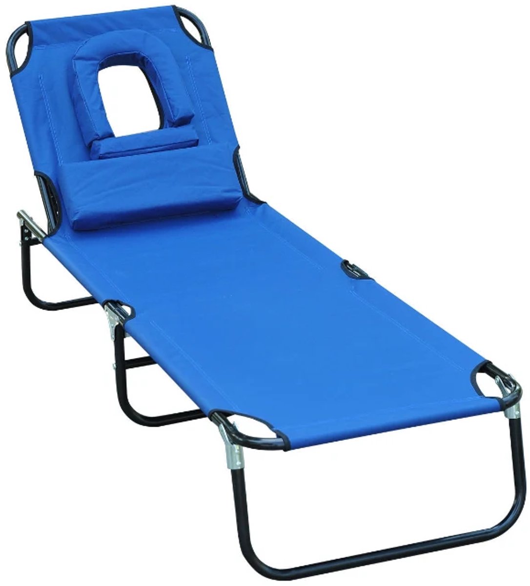 Opklapbare Ligbed met Hoofdsteun - Ligstoel met 4-standen Verstelbare Rugleuning - Tuinstoel - Strandstoel - Campingligstoel - tot 120 kg - Zonnebed - Relaxstoel voor Tuin, Terras, Zwembad & Balkon - Blauw