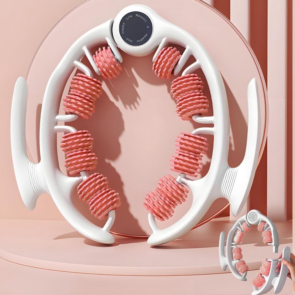 GELLDG Massagestabje - Cellulite Massager met 14 Rollen & 980 Noppen - 180° Verstelbare Greep - Afneembaar ontwerp - Geschikt voor Taille, Benen, Armen, Schouders en Hoofdhuid - TPE Materiaal - 26x25cm