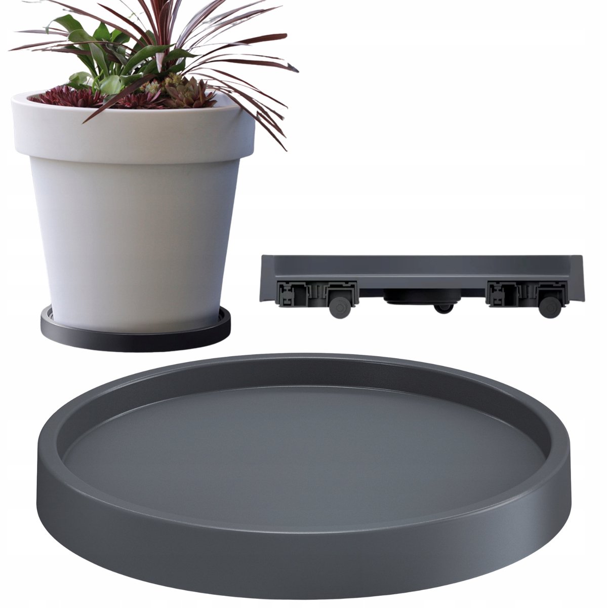 Verrijdbare Plantenstandaard met 360° Wielen | Antraciet | Ø 36,6 cm