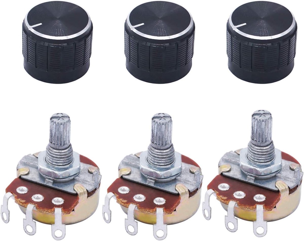 Draaipotentiometer Set - Variabele Weerstand - Elektronica Reparatie - Met Aluminium Knoppen - 3 Stuks 5K Ohm - Zilver Zwart