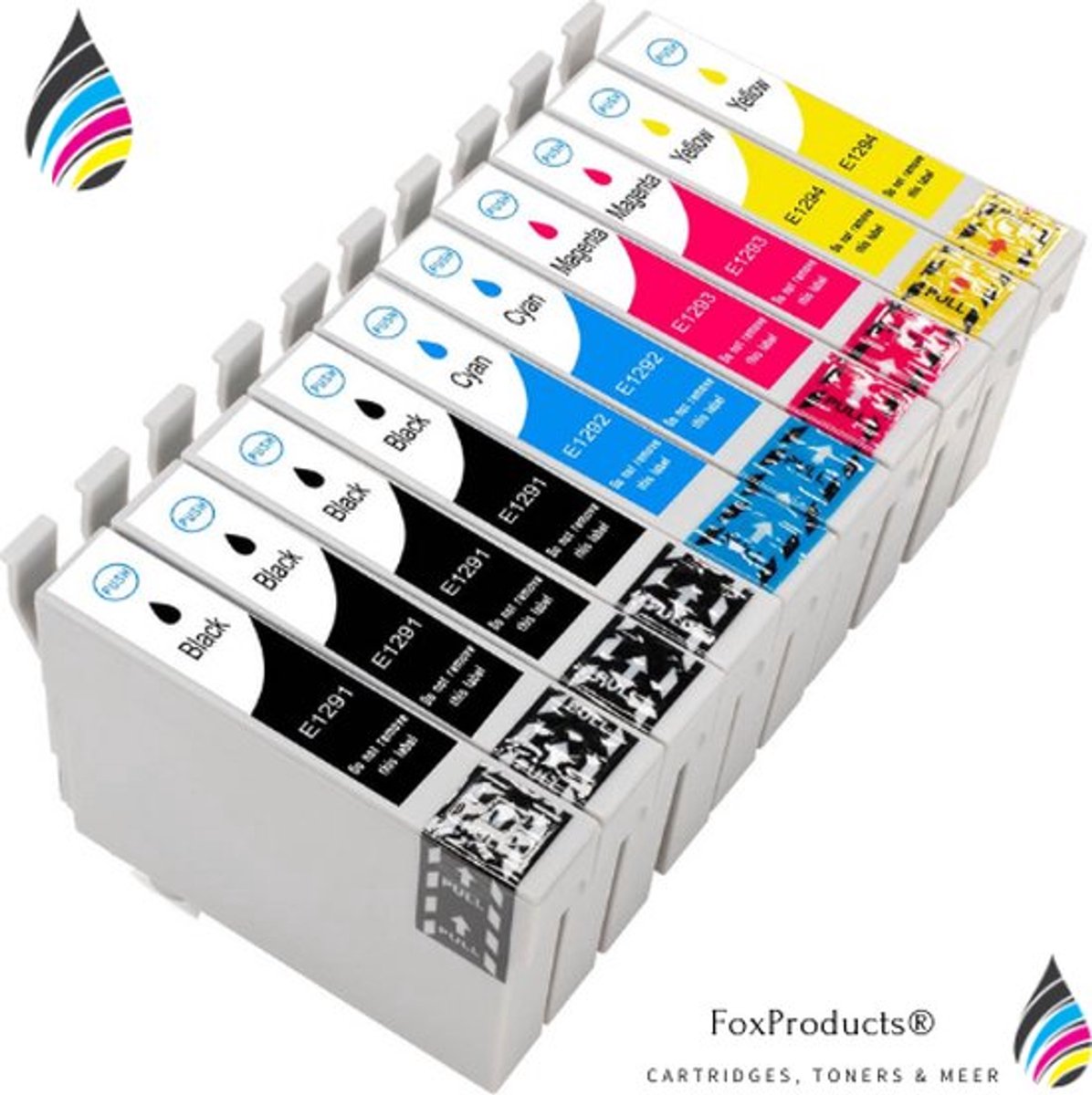 FoxProducts® 1295xl T1295 - 10 kleuren T1291, T1292, T1293, T1294 geschikt voor Epson Stylus SX230, SX235, SX420, SX425, SX430, SX435, SX438, SX440, SX445, SX535, SX620, Stylus Office B42WD, BX305, BX320, BX525,BX625, BX630