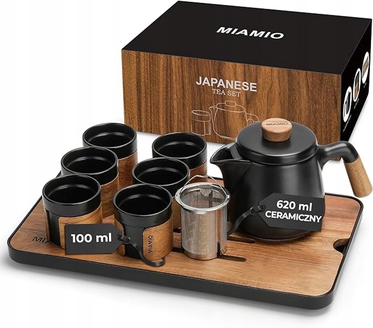 Miamio Theeservies met 6 Kopjes & 620ml Theepot - Zwart
