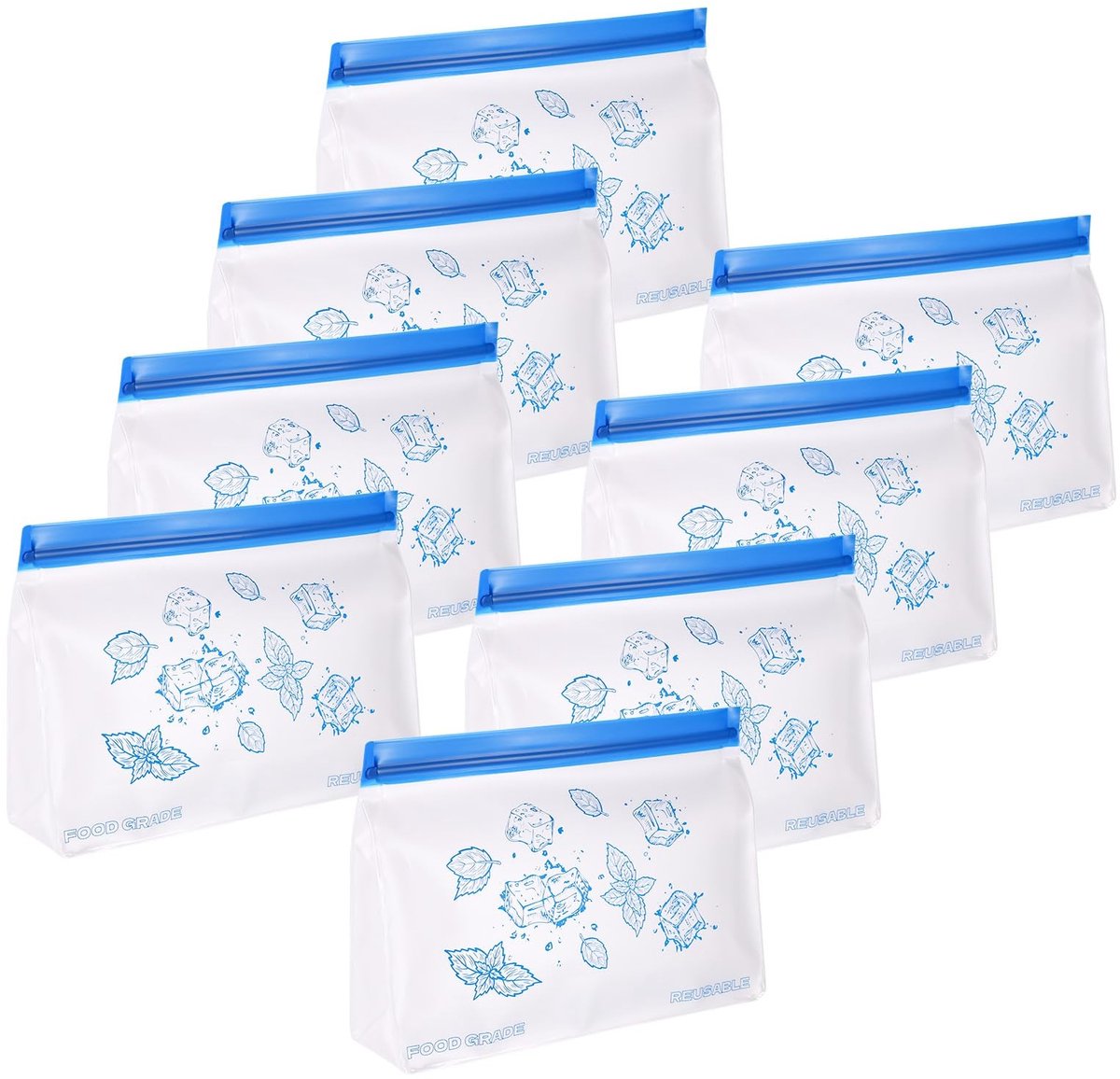 Dailygoods- Diepvrieszakken 8 Stuks - Herbruikbare Ijspakken - Lekvrije BPA-Vrije Zak - Duurzaam PEVA - 25x7x18,5 cm - Veiligheidsrits - Ijszak