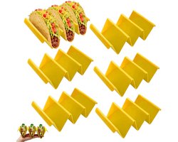 6 stuks - taco houder - taco standje - tortilla houder - geel -taco steunrek - Geel Plastic Steunrek voor 3 Tacos per Stuk - Vormvast Plastic Houders voor Taco - Burrito en Tortilla Schotels